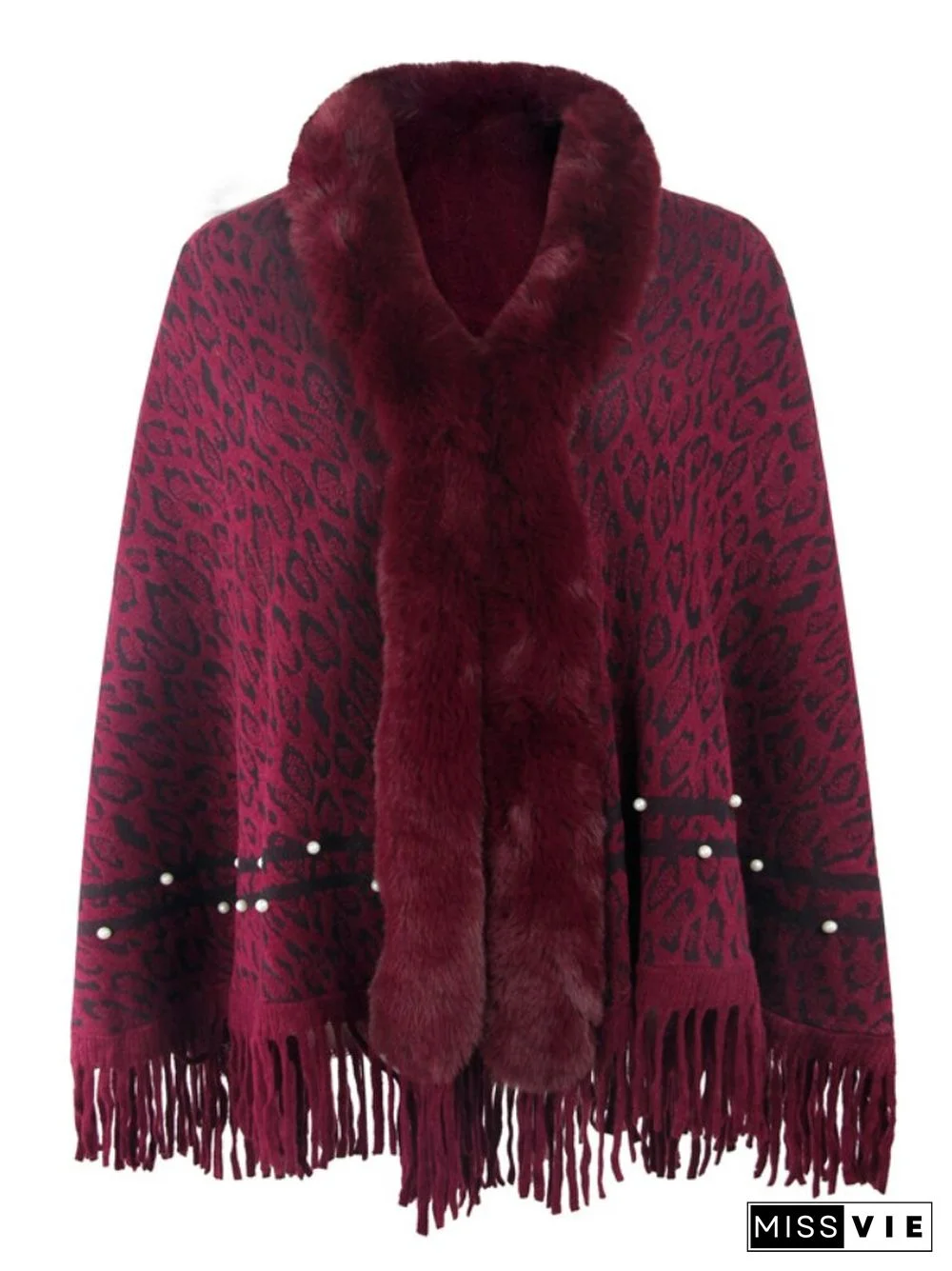 Autumn Winter New Leopard Print Shawl Fashionable Women's Hem Tassel Warm Knitting Bib Shawl Thickened Winter Coat Coat Top