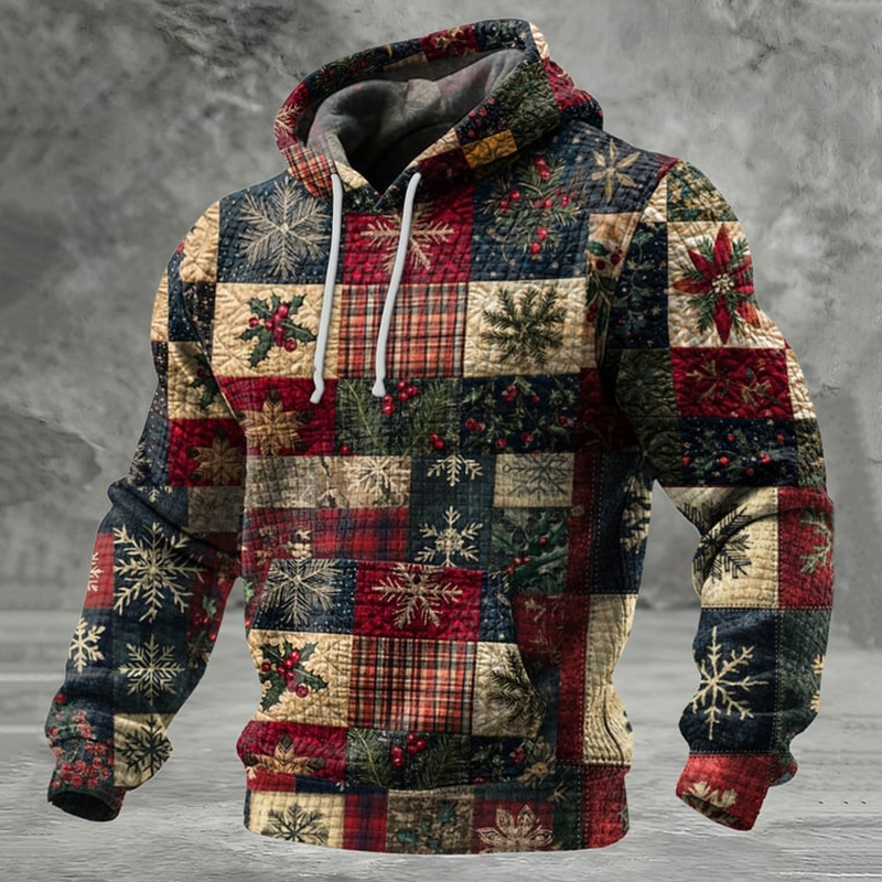 Men's Vintage Christmas Patchwork Art Print Casual Hoodie wearshes