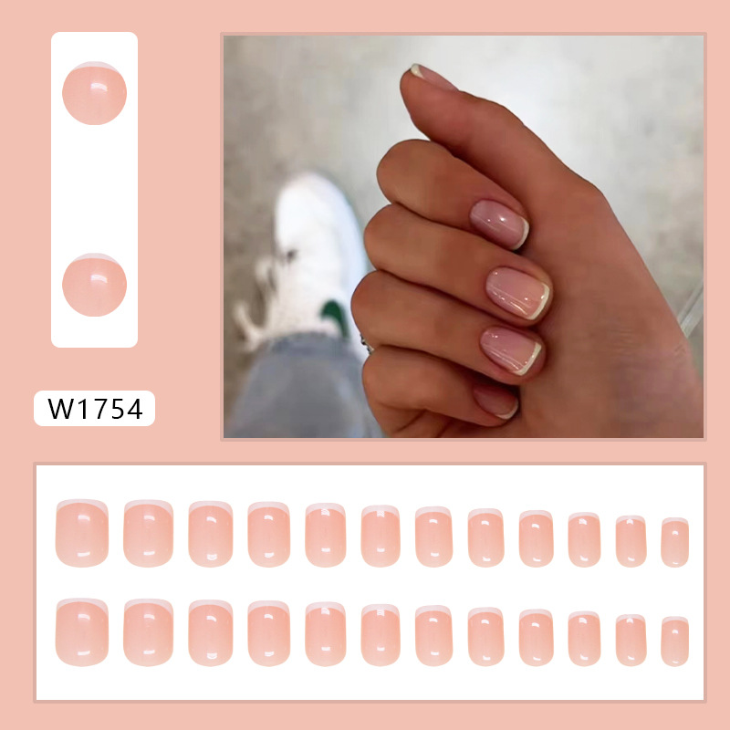 Wendeku Camellia Press On Nails – Pink Gradient Glossy Simple Nails  