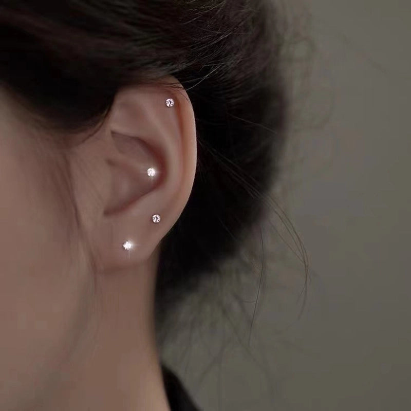 1 Pair 925 Sterling Silver Rhinestones Geometric Earrings