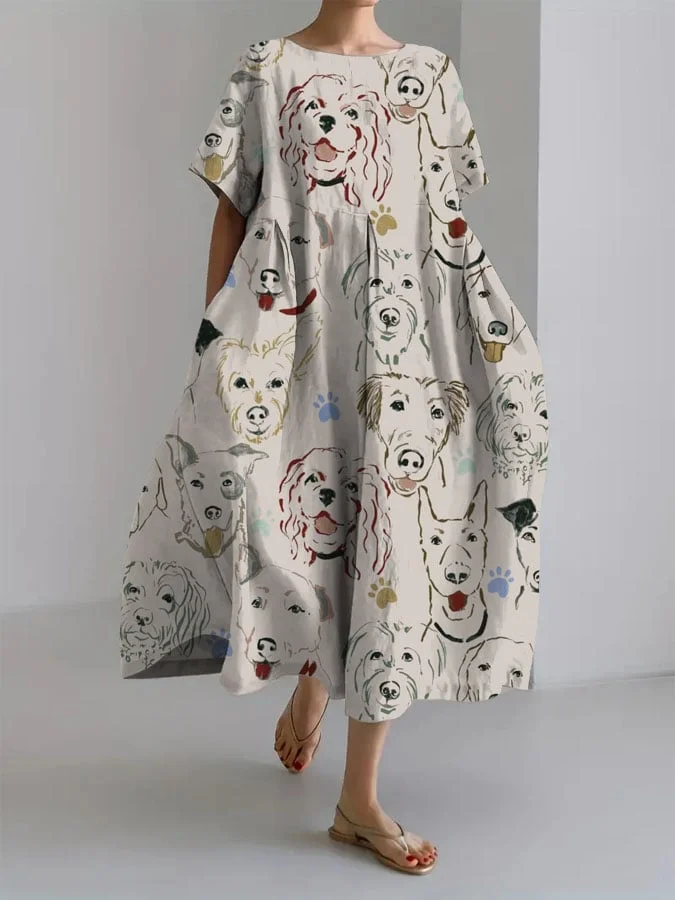 Women's Dogs Print Short Sleeve Casual Dress
