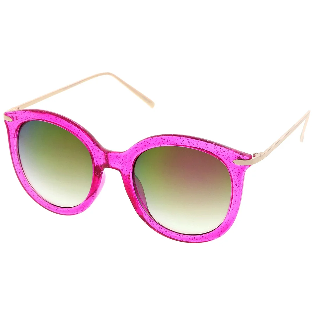 Women's Transparent Glitter Frame Ultra Slim Metal Temple Round glasses 56mm