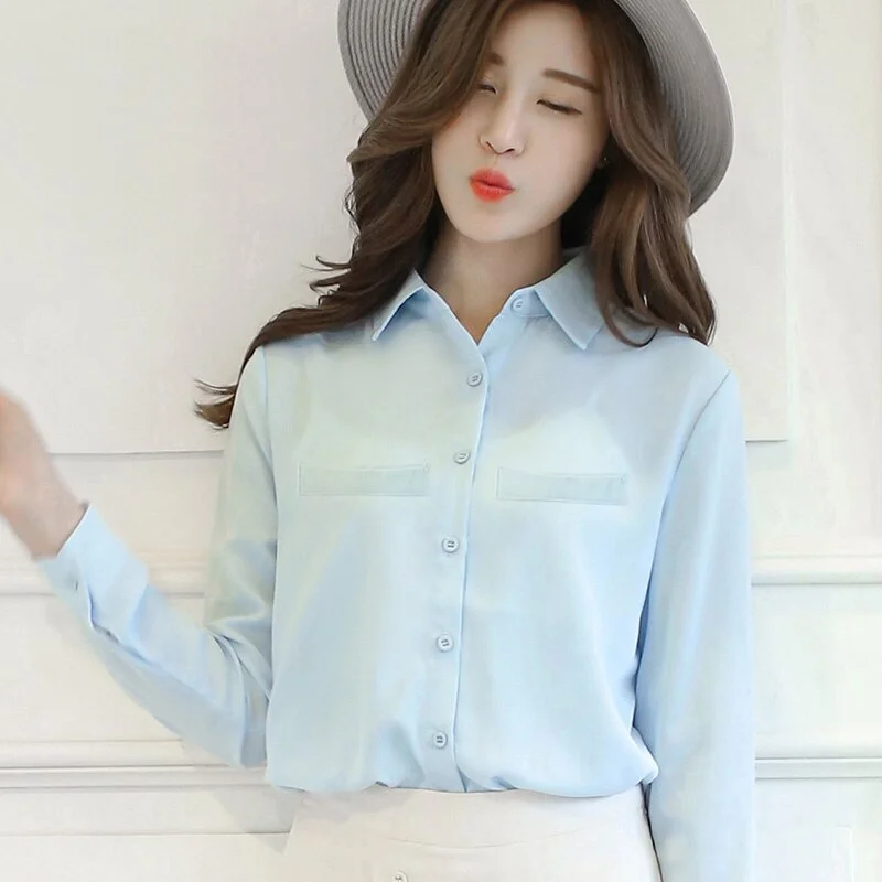 Women's Chiffon Shirt 2021 New Spring Summer Long Sleeve Fashion Casual Shirt Blouses Femme Blusa Solid Color Style Office Tops