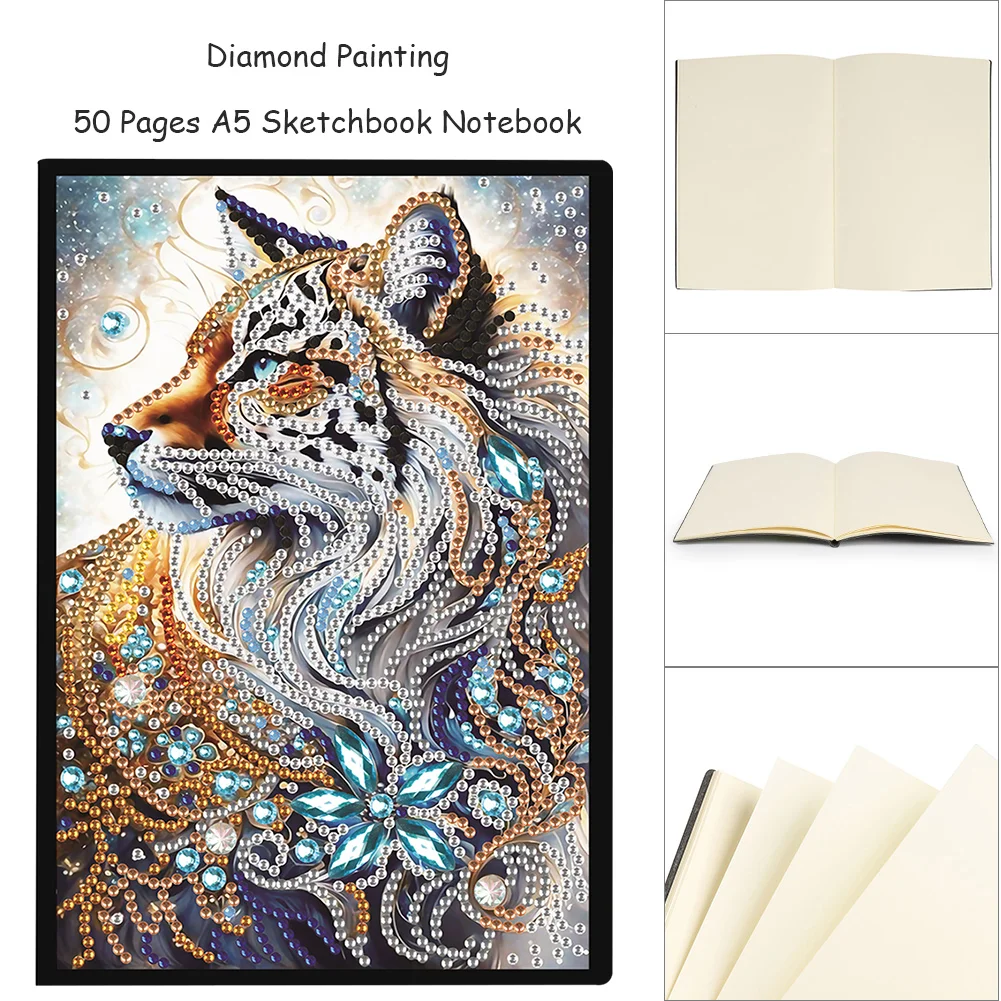 5D DIY Fox Special Shaped Diamond Painting 50 Pages Notebook for Beginners