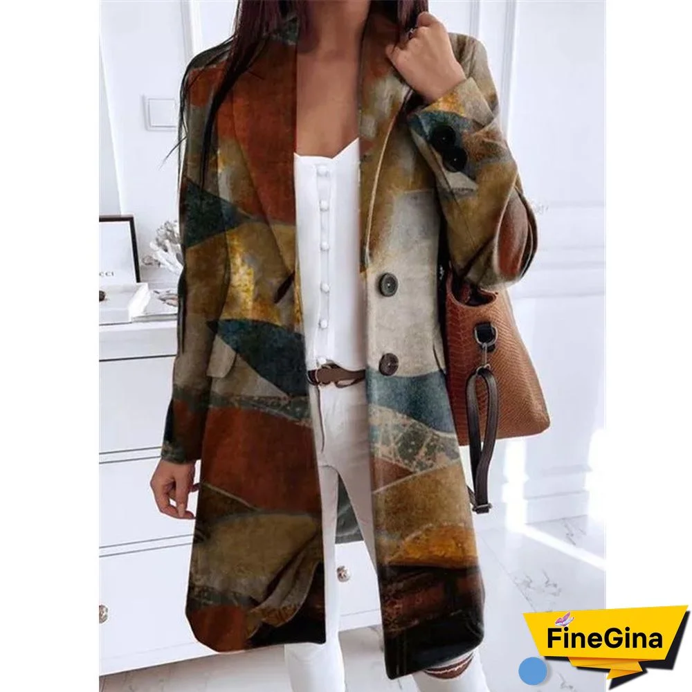 New Autumn And Winter Women's Printed Loose Coat
