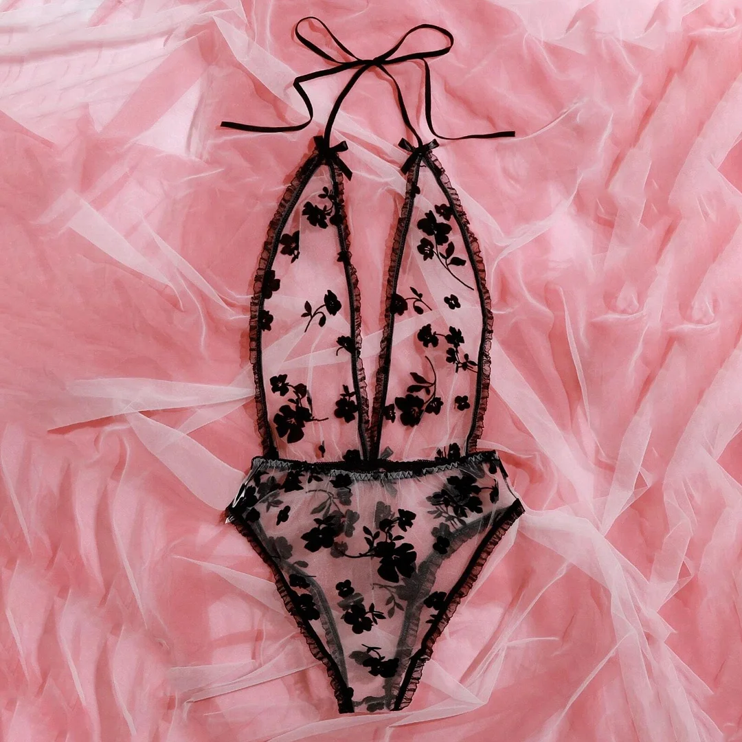 Billionm Plus Size Sexy Lingerie Women's Underwear Bow Tie Deep V Lace Sexy Teddies Porno Erotic Costumes Sex Transparent Lingerie Woman