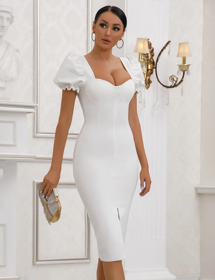 White Short Sleeve Bandage Dress SE943