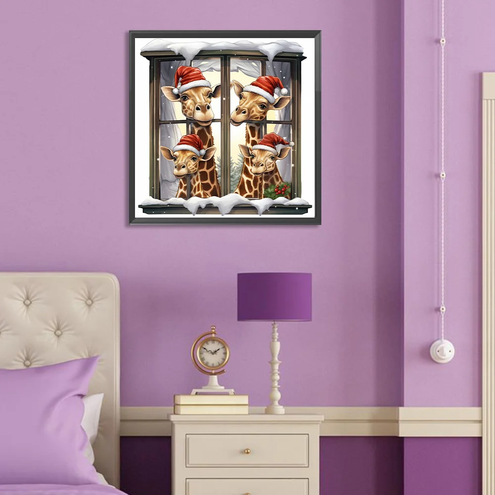 Diamond Painting - Full Round Drill - Window Xmas Giraffe(Canvas|30*30cm)