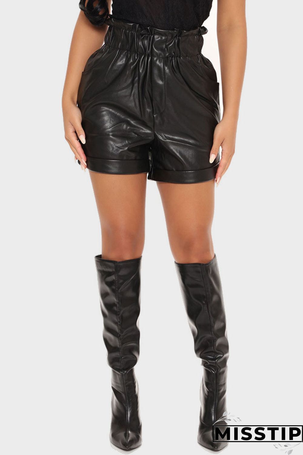 Black Fashion Casual Solid Patchwork Fold Straight High Waist Straight Solid Color Bottoms