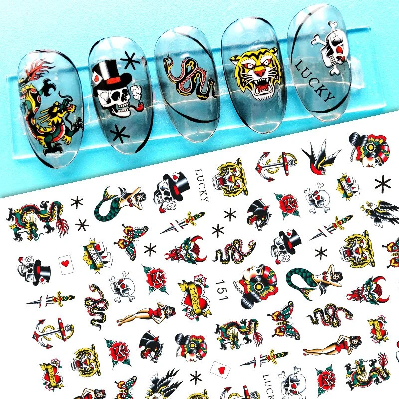 1 Sheet Dragon Snake Stickers Nail 3D Black Gothic Style Self Adhesive Slider Leaves Flowers Nails Art Decoration Decals Wraps-Nail Inspo