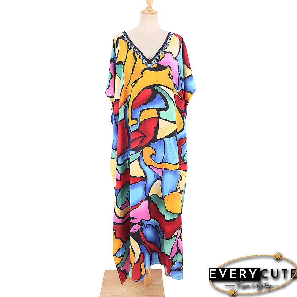 Multicolor Graffiti Loose Beach Kimono Dress