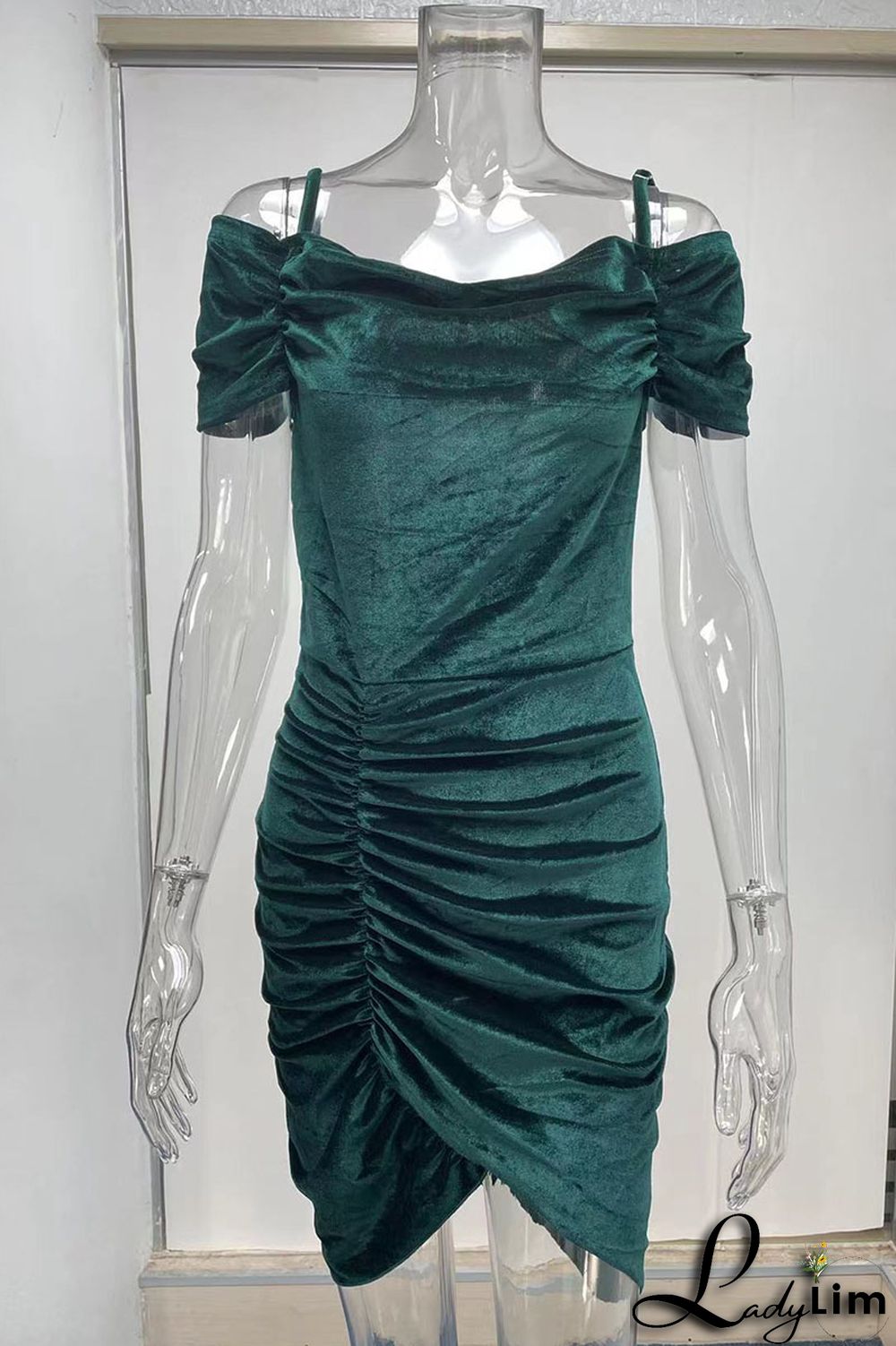 Black Elegant Solid Split Joint Asymmetrical Spaghetti Strap One Step Skirt Dresses