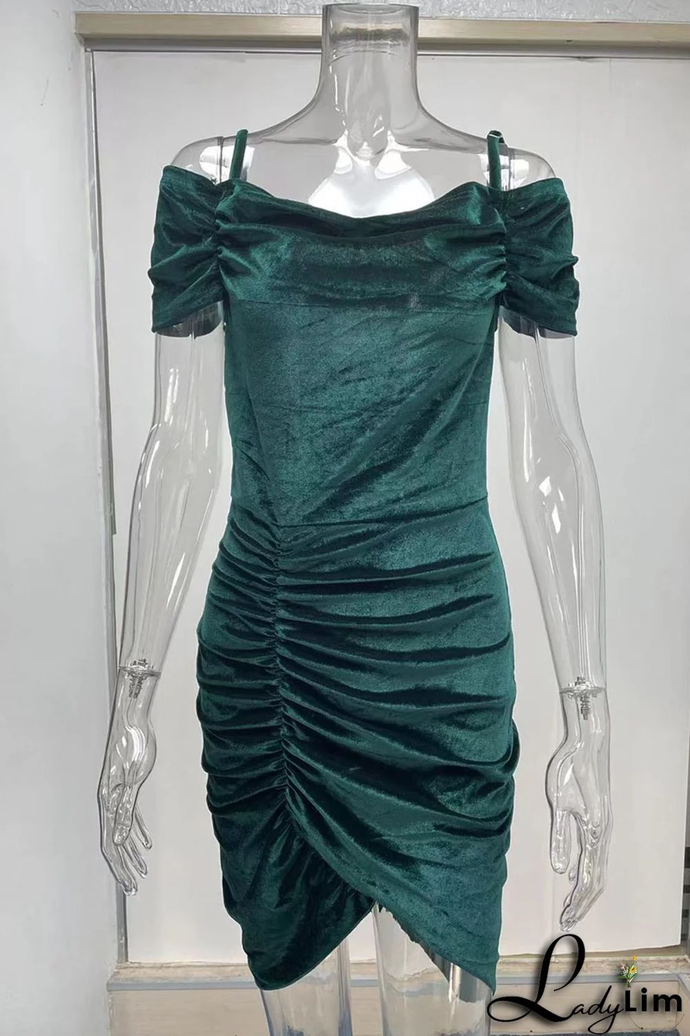 Black Elegant Solid Split Joint Asymmetrical Spaghetti Strap One Step Skirt Dresses