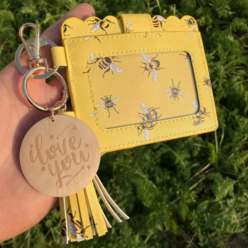 Unisex Lattice Bee Butterfly Pu Leather Open Card Holders