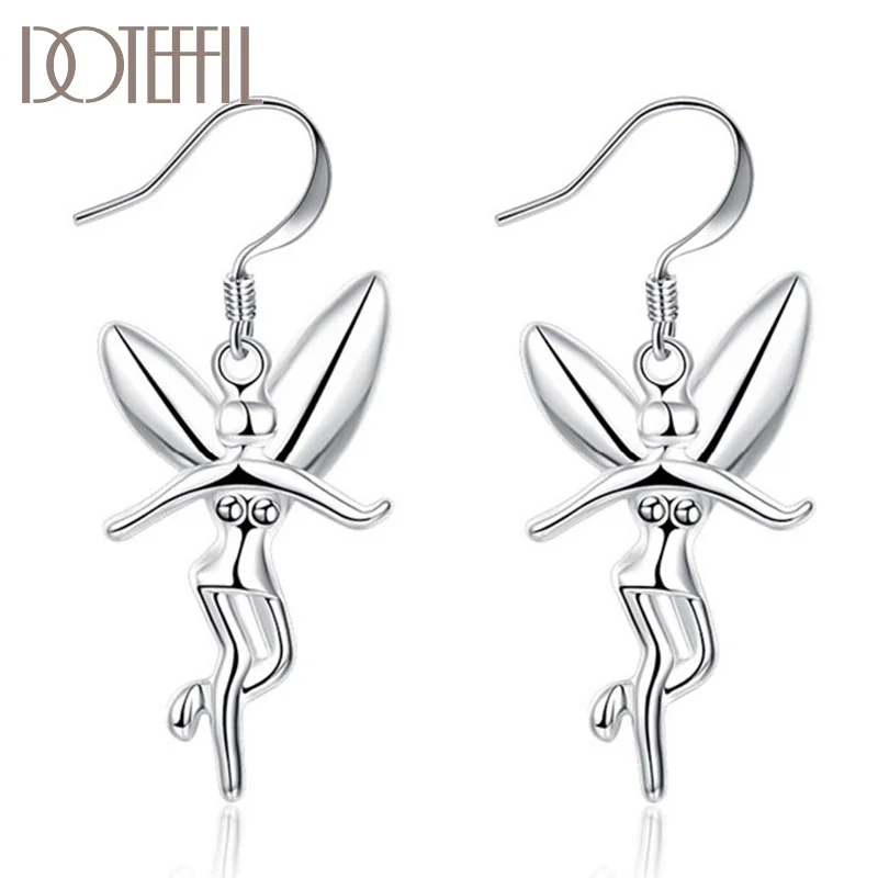 DOTEFFIL 925 Sterling Silver Angel Hanging Pose Earrings Charm Women Jewelry 
