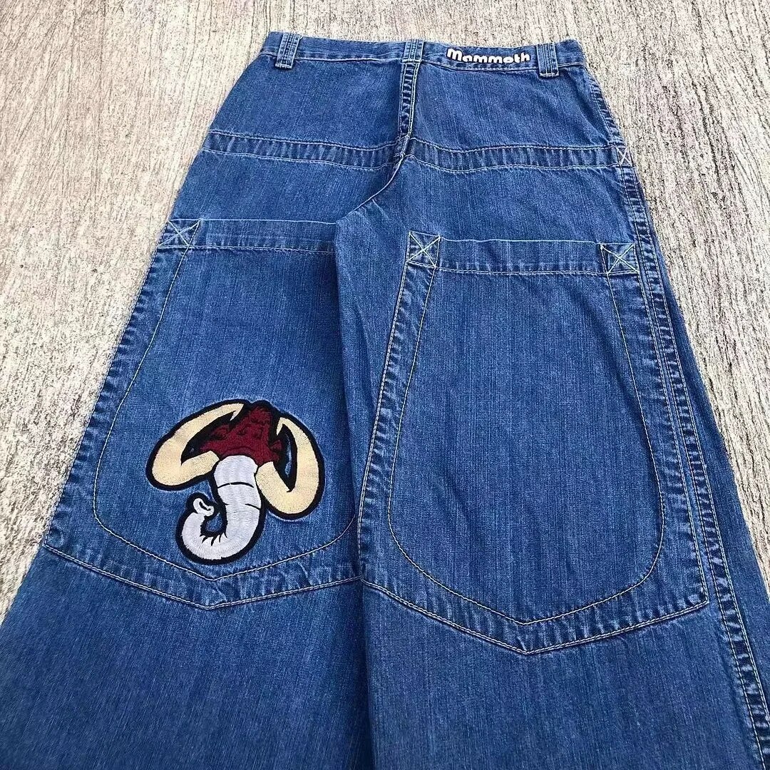Gamistine fall outfits Y2K Jeans Harajuku Retro Elephant Graphic Baggy Jeans Blue Pants Women New Punk Rock Hip Hop Gothic Wide Leg Trousers Streetwear