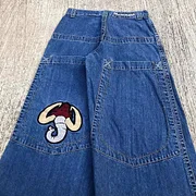 Gamistine fall outfits Y2K Jeans Harajuku Retro Elephant Graphic Baggy Jeans Blue Pants Women New Punk Rock Hip Hop Gothic Wide Leg Trousers Streetwear