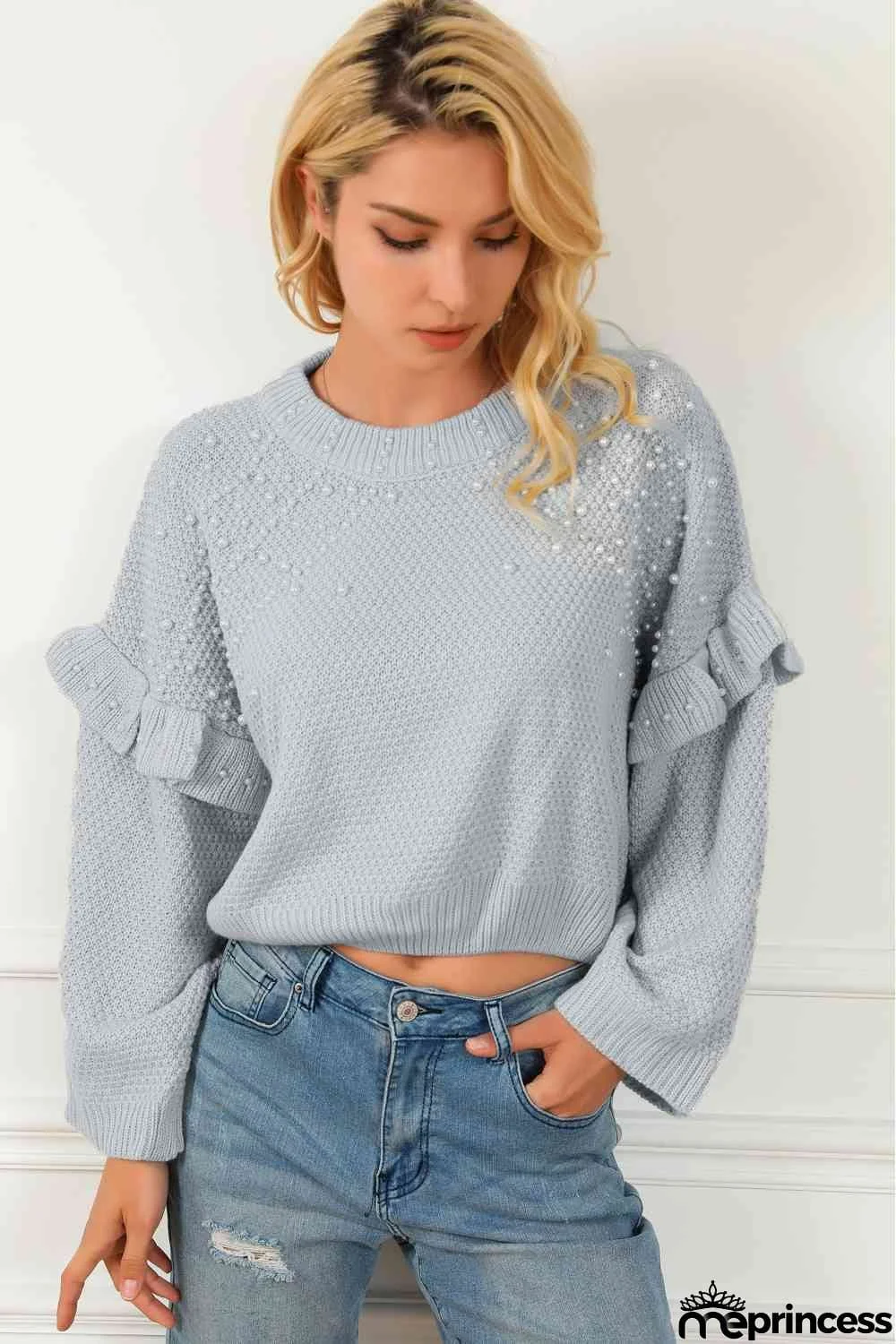 Pearl Trim Ruffled Sweater