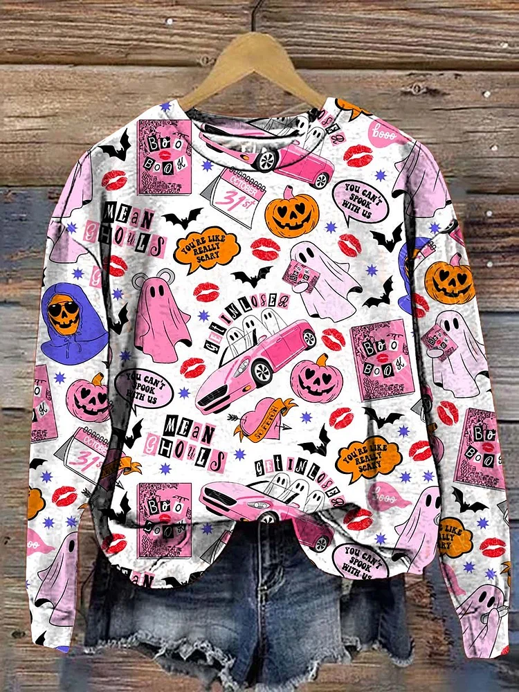 Women's Retro Pink Mean Girls Halloween Art Casual Sweatshirt