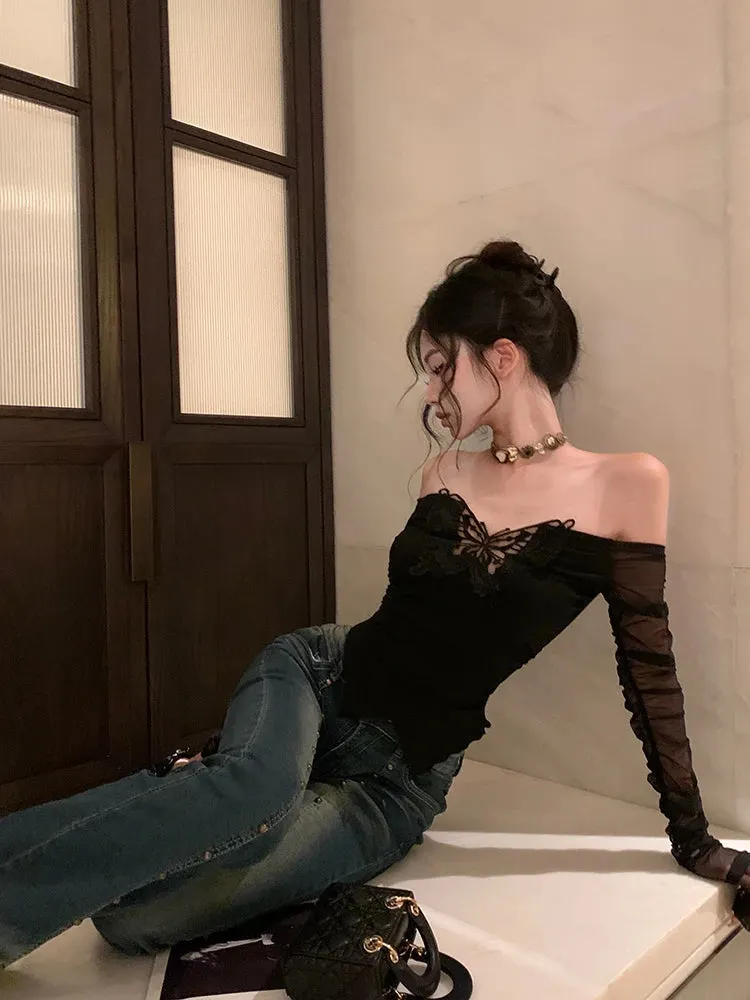 Brownm Butterfly Off Shoulder Top