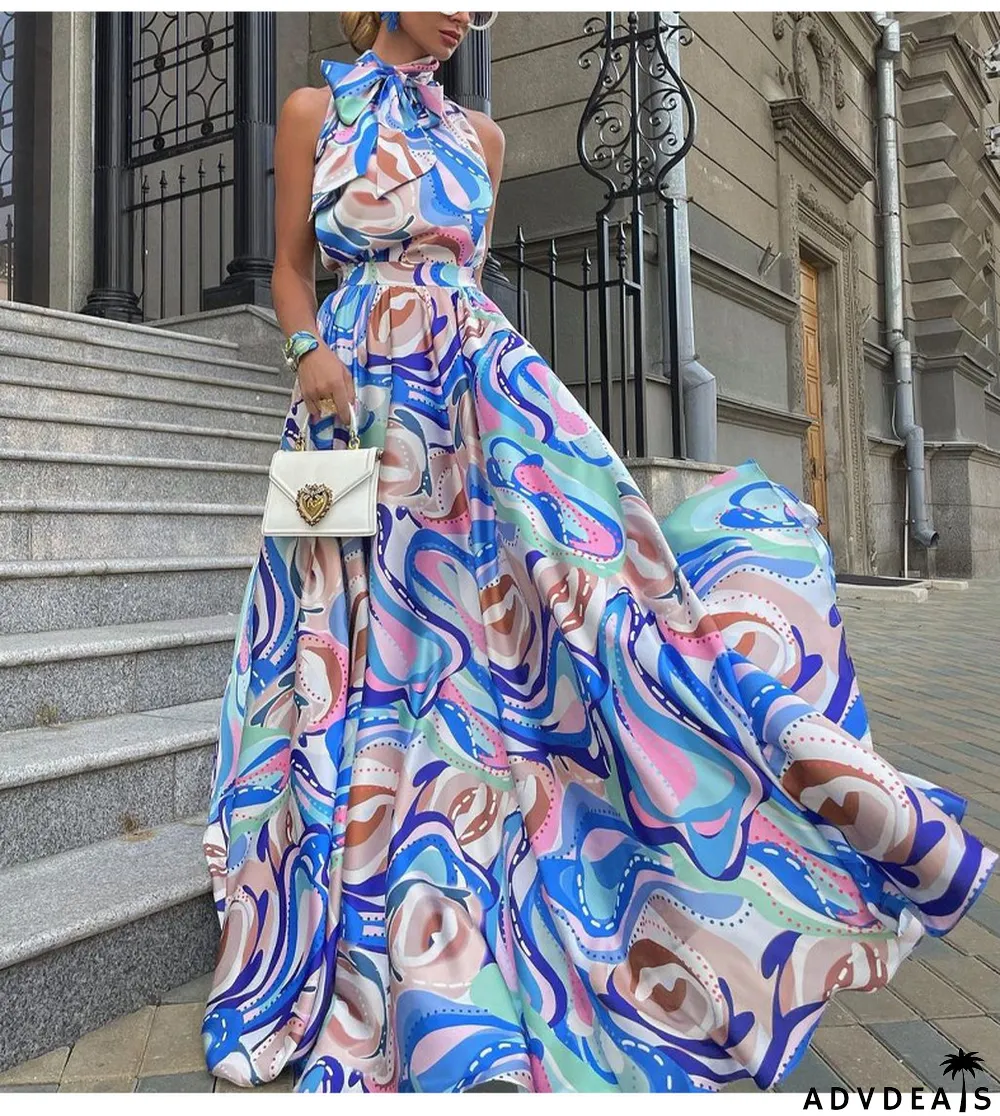 Women Fall Sexy Printed Backless Strap Dress