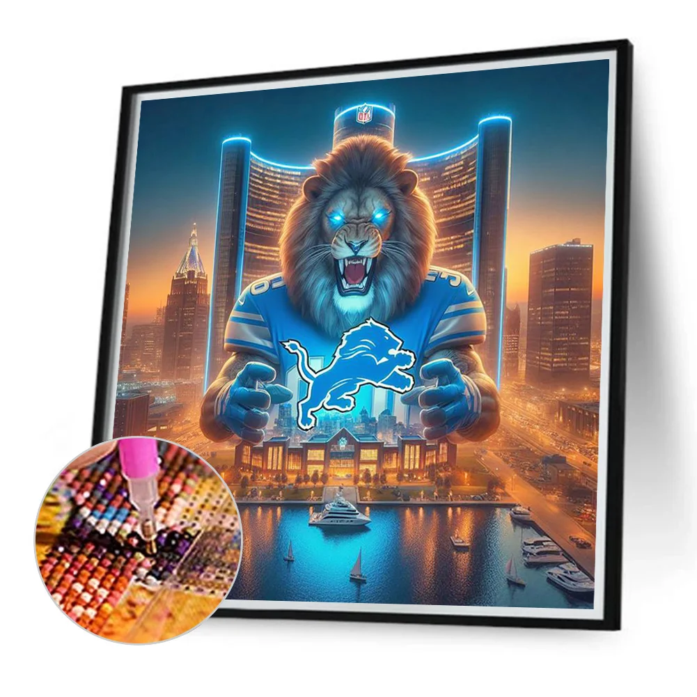 Diamond Painting - Full Round Drill - Detroit Lions(Canvas|40*40cm)
