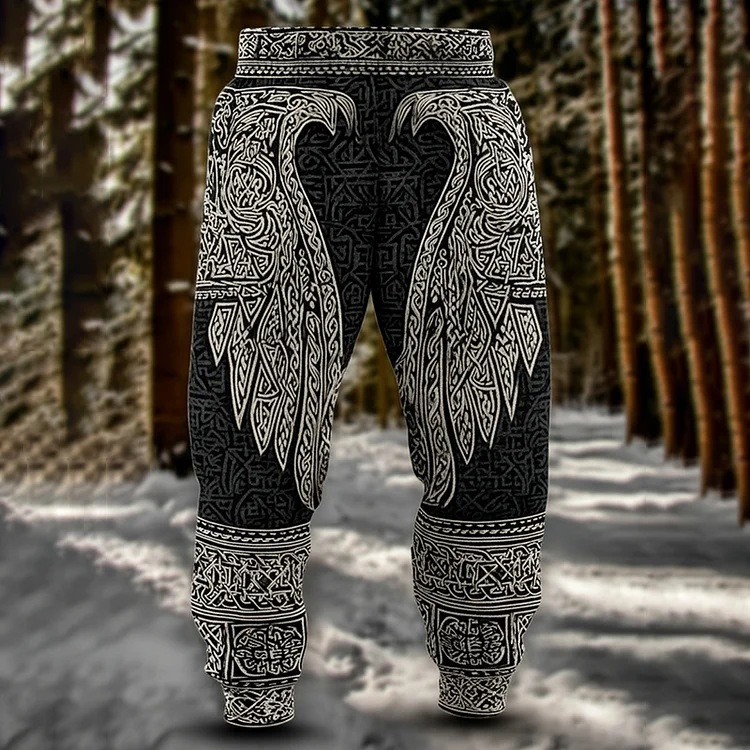 Men's Viking Celtic Knot With Wings Art Knitted Jacquard Thermal Pants