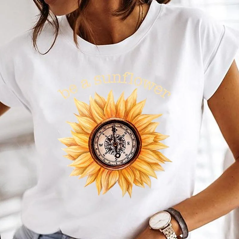 Women Dragonfly Sunflower Casual T shirt Girl Fashion Female Tops Print Mujer Camisetas Cartoon Ladies Graphic T-Shirt,Drop Ship