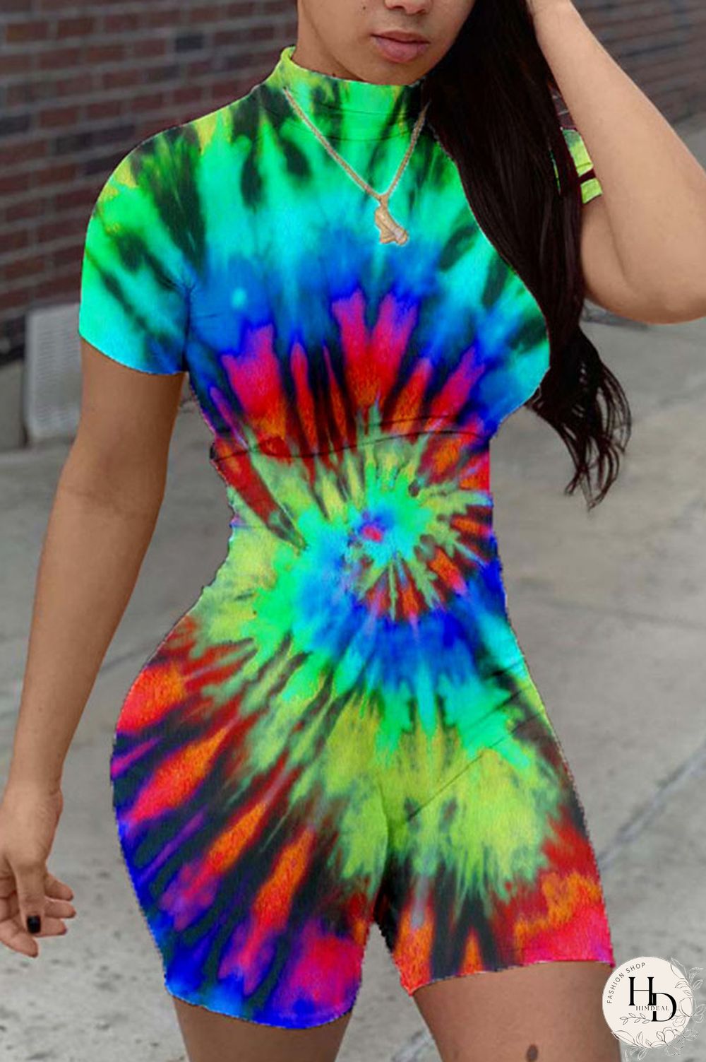 Red Fashion Casual street Print Tie-dyed Polyester Short Sleeve O Neck Jumpsuits