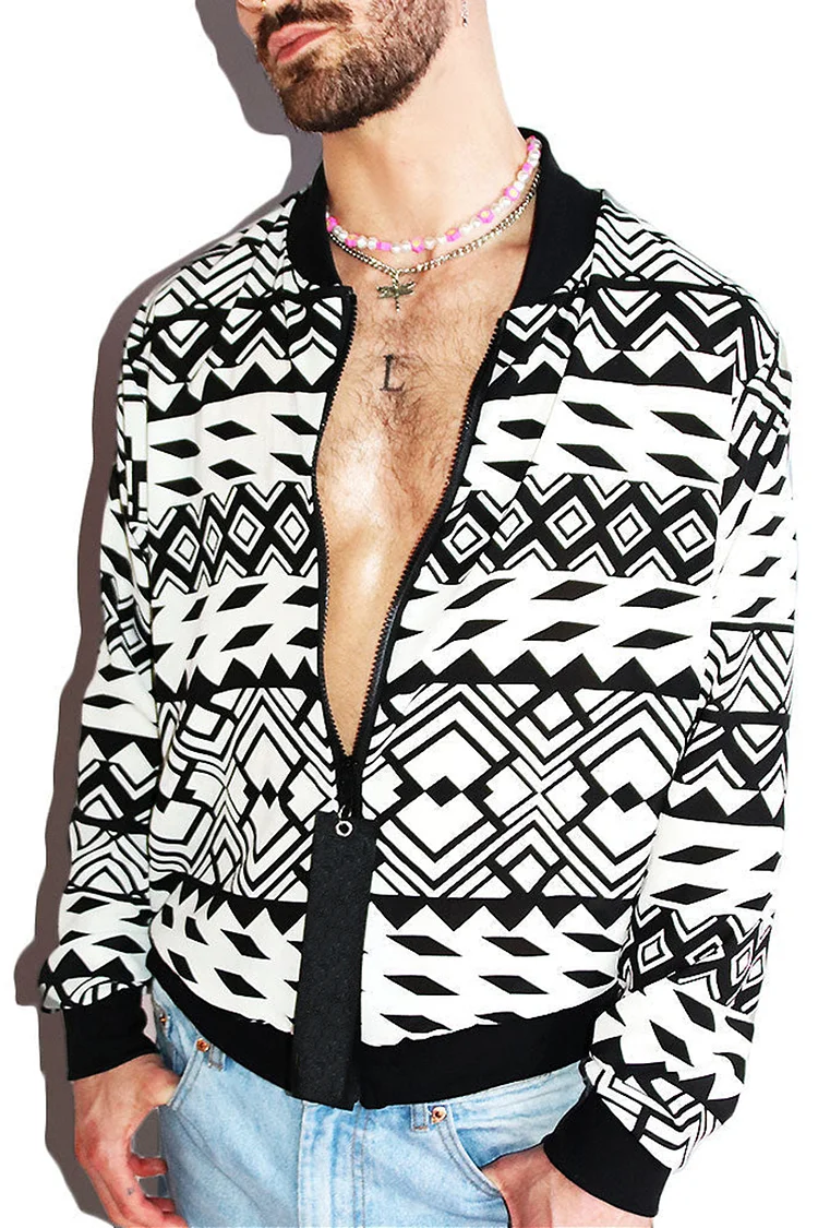Casual Geometric Print Slim Fit Jacket 