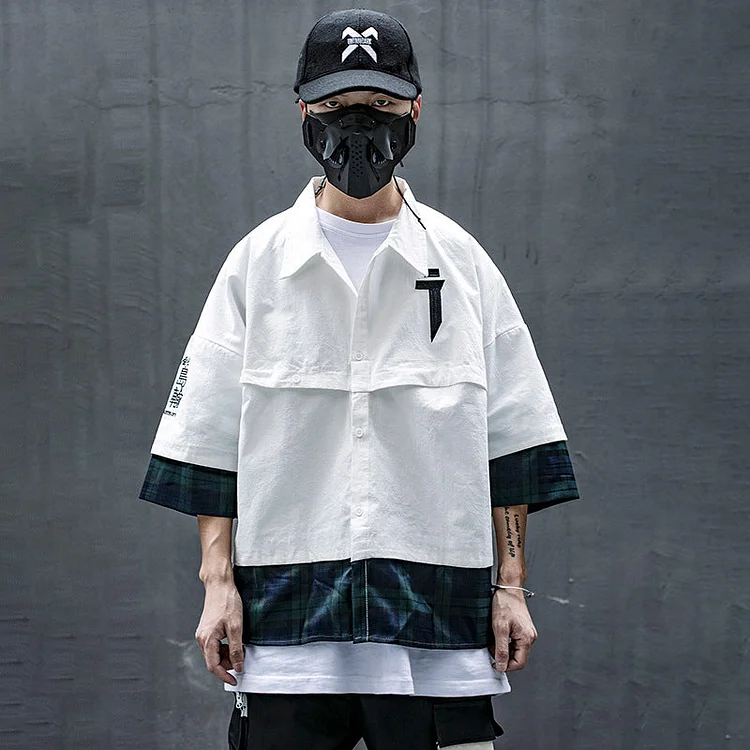 Dawfashion Techwear Streetwear-Two Piece Loose and Fake Shirts Vintage Fashion Brand Medium Sleeve Shirt Top-Streetfashion-Darkwear-Techwear