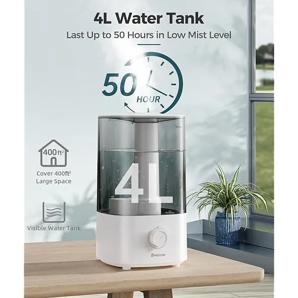 BREEZOME 4L Humidifiers for Bedroom, Top Fill Cool Mist Ultrasonic ...