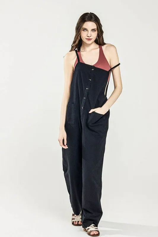 Plus Button Down Sleeveless Overall Jumpsuit