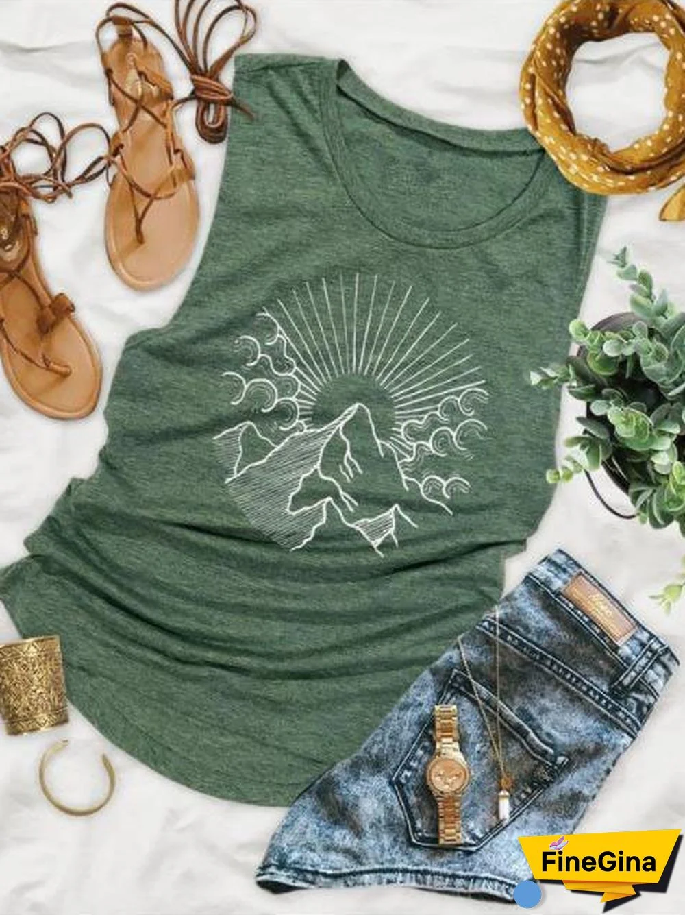Casual Geometric Crew Neck Sleeveless Shirts & Tops