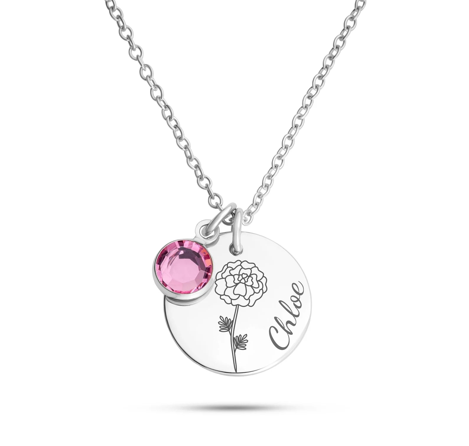 Loveyoufancy Birth Flower Birthstone Necklace (Please write the specific month and name(Format: July+ Tom)