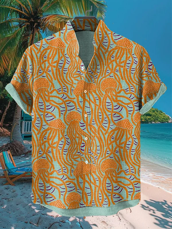 Men's Cartoon Jellyfish All Over Print Short Sleeve Shirt