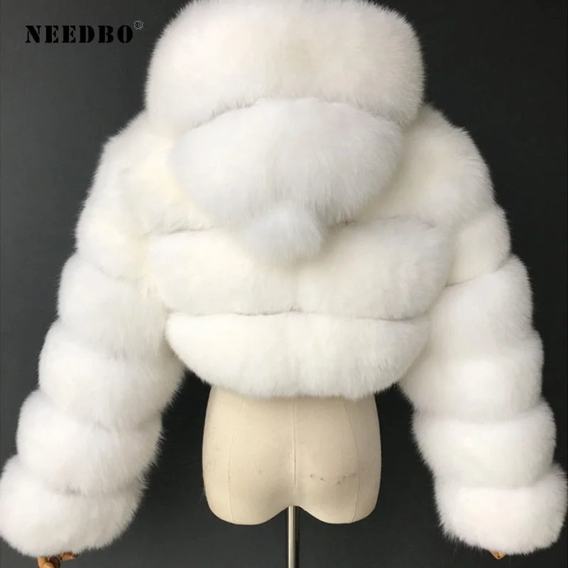 Faux Fur Coats Winter Warm Cropped Fluffy Jacket Coat Parkas Women Oversize Outerwear Ladies Female Soft with Hooded Coats