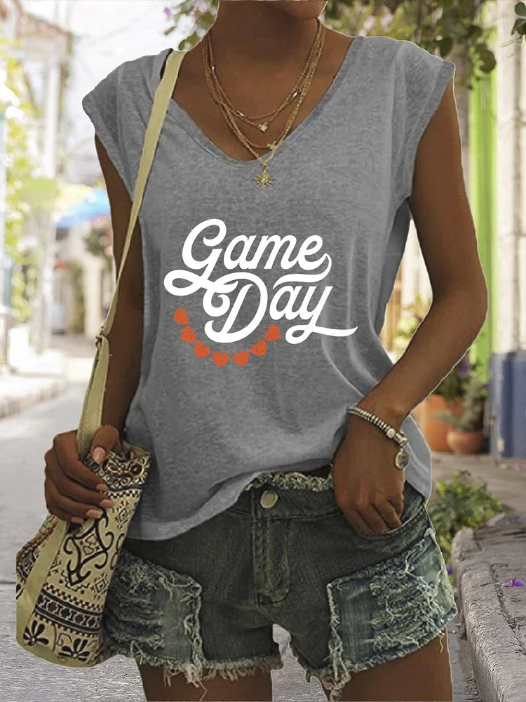 Game Day heart V Neck T-shirt Tees-Annaletters