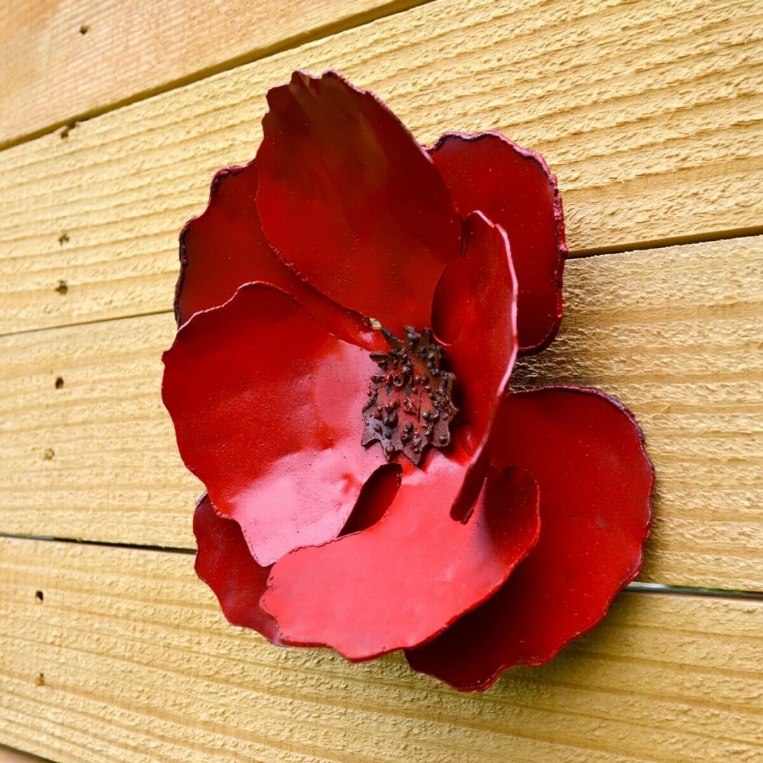 Giant Wall Hanging Poppy Red Metal Flowers