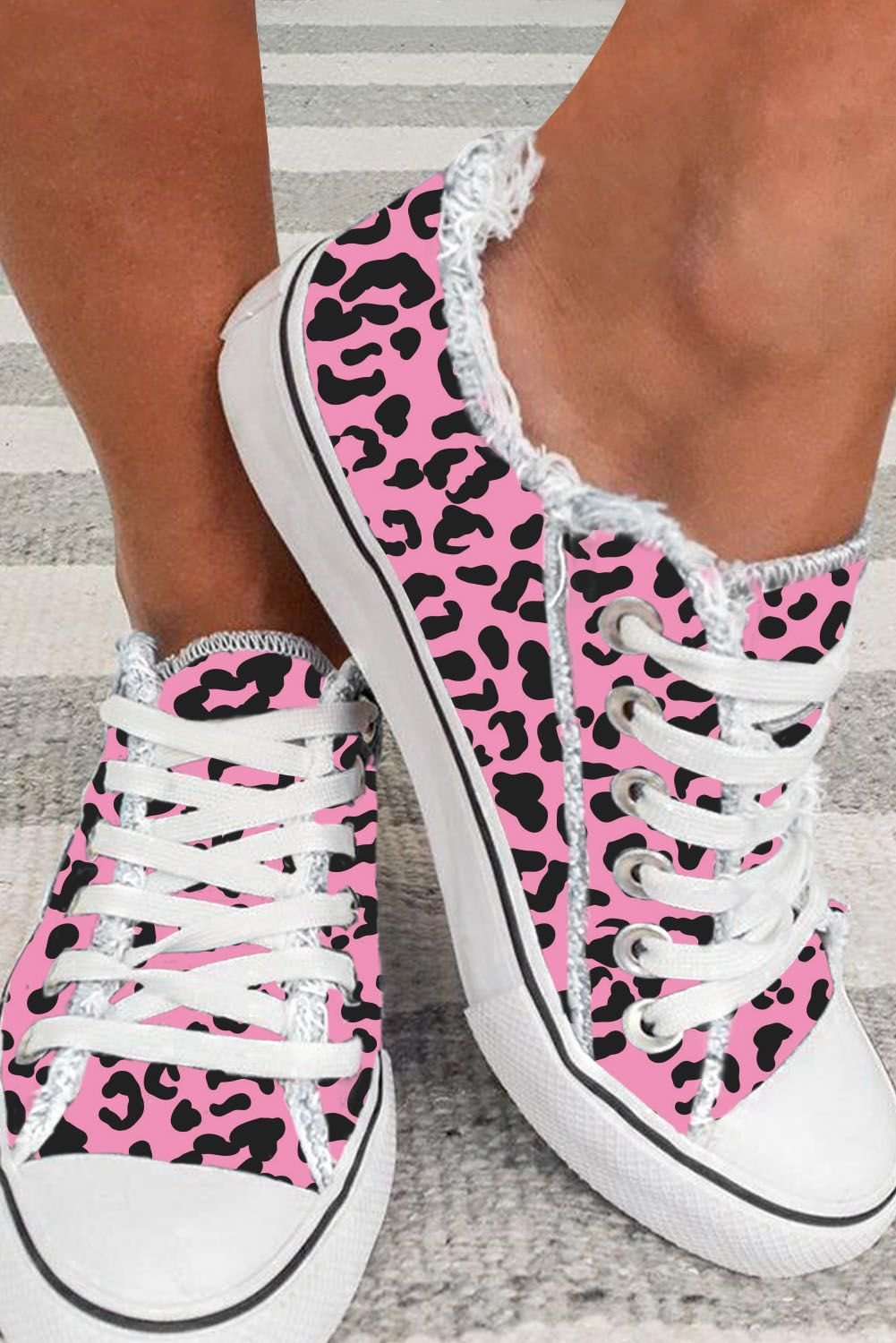 Pink Leopard Lace Up Canvas Shoes
