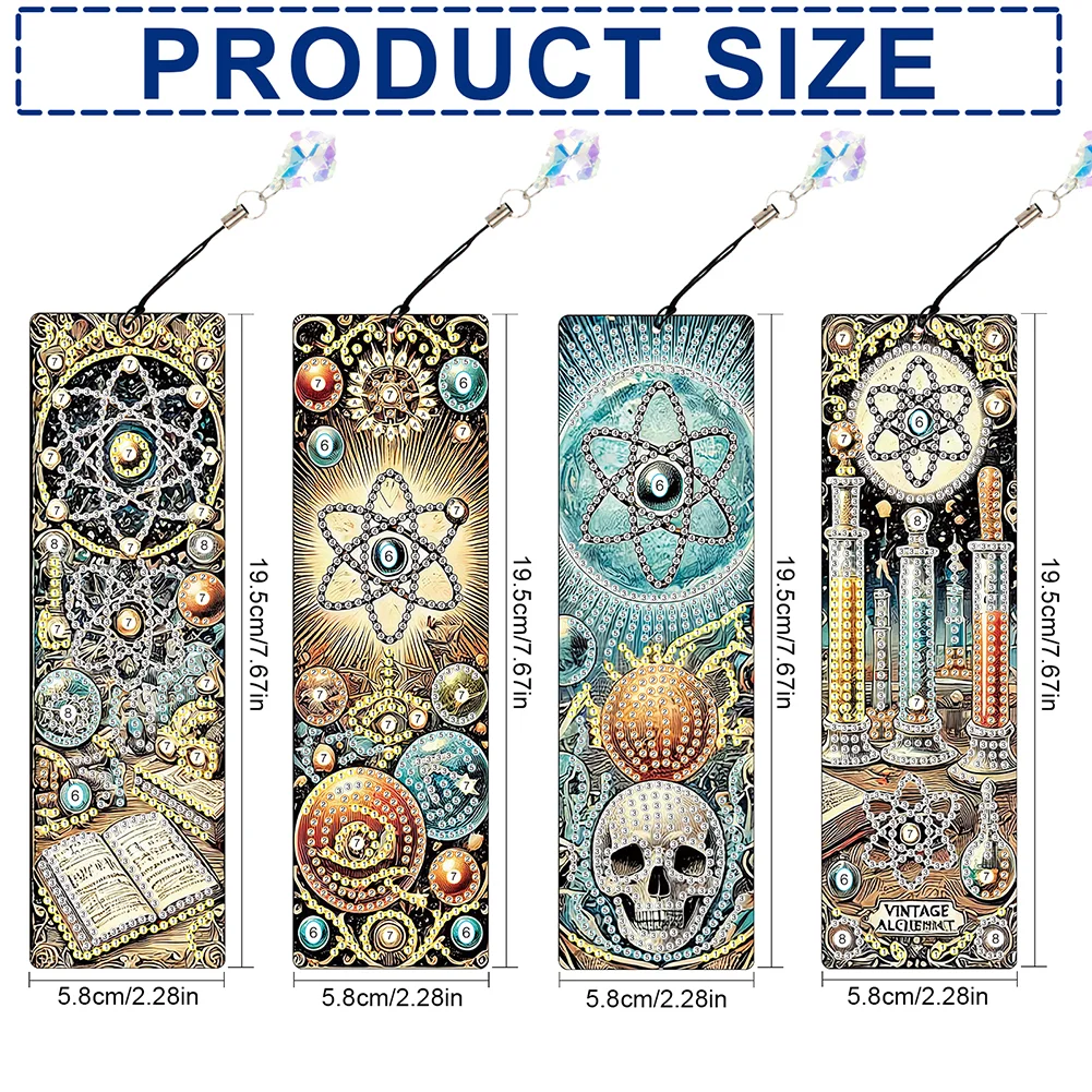 8Pcs DIY Skull Diamond Painting Art Bookmarks with Crystal Pendants for Gift
