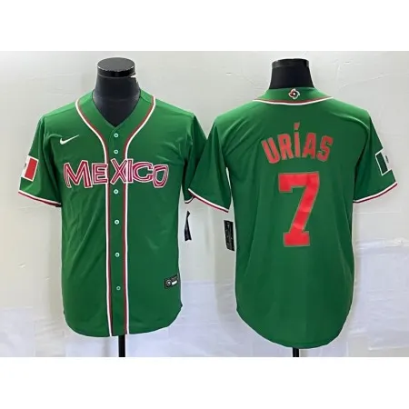 Men's Mexico Baseball #7 Julio Urias 2023 Green World Baseball With Patch Classic Stitched Jersey ESI6