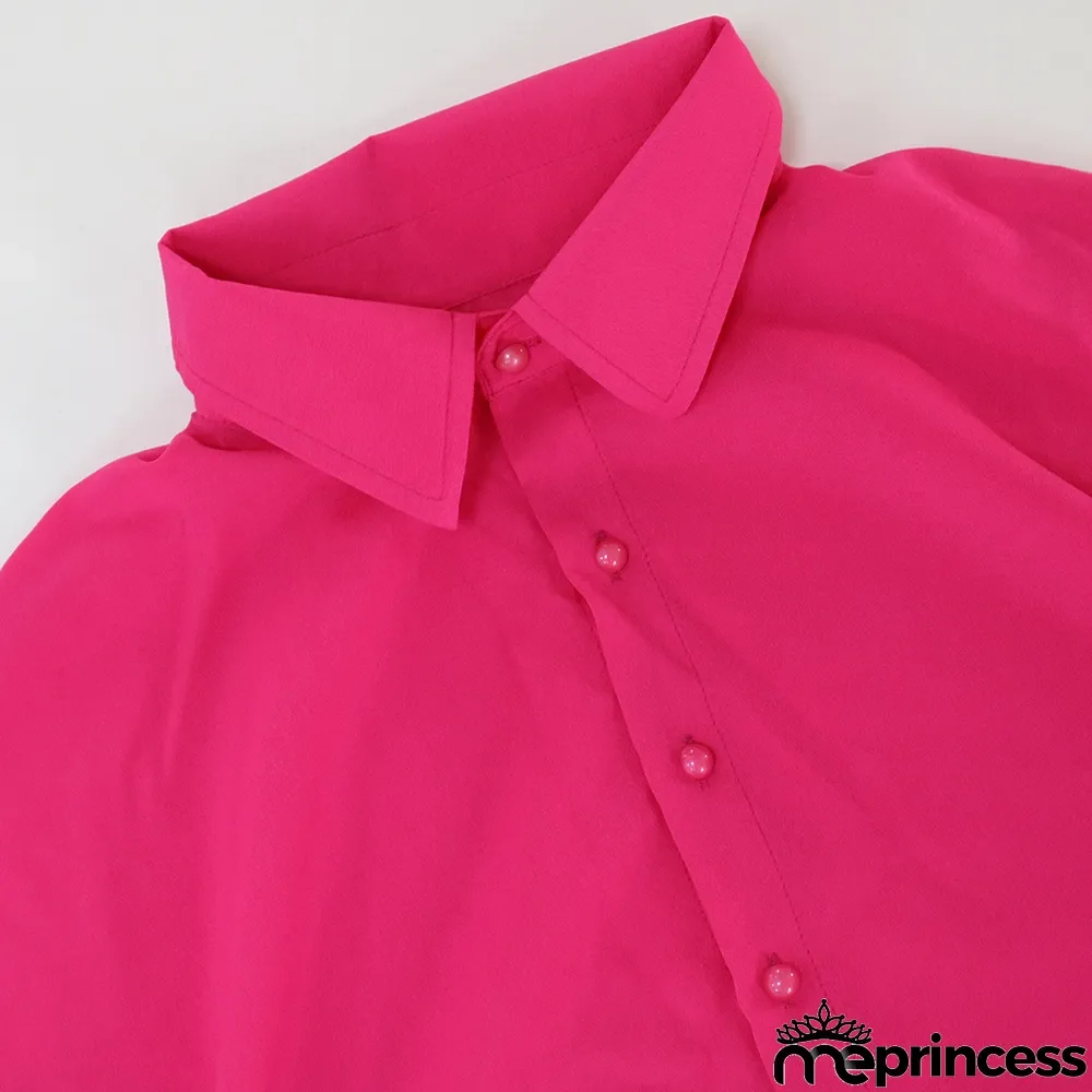 Solid Color Long Sleeve Shirt And Sequin Skirts Two Piece Set