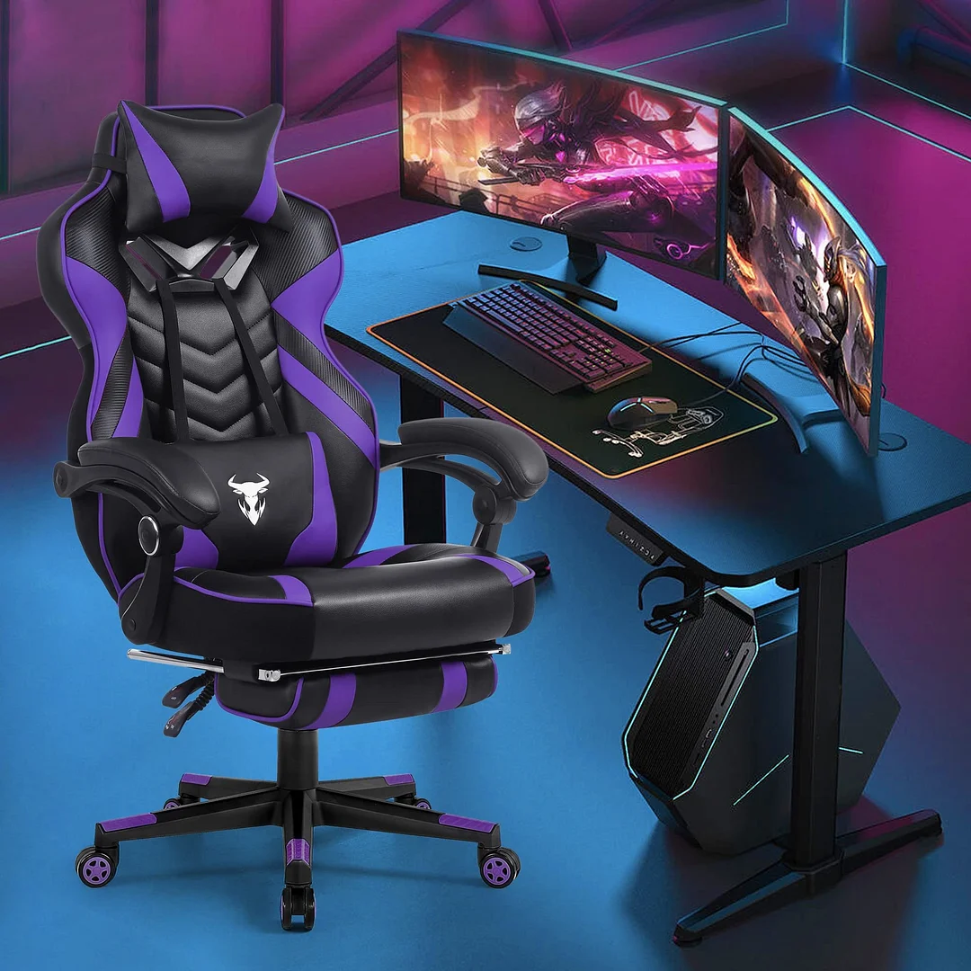 Racing Style Reclining High Back Computer Chair with Footstool