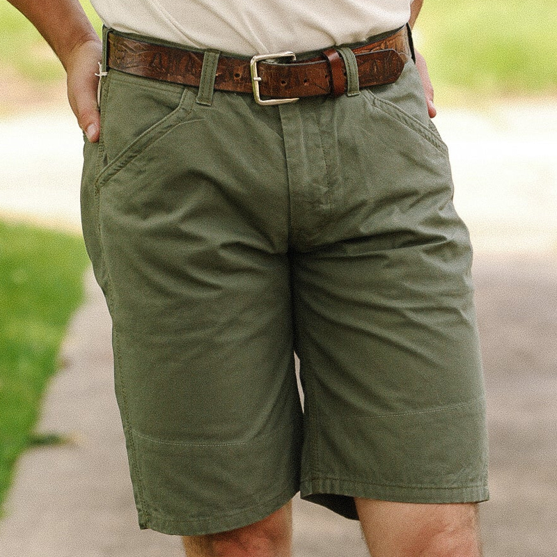 Men's Green Canvas Military Cargo Shorts