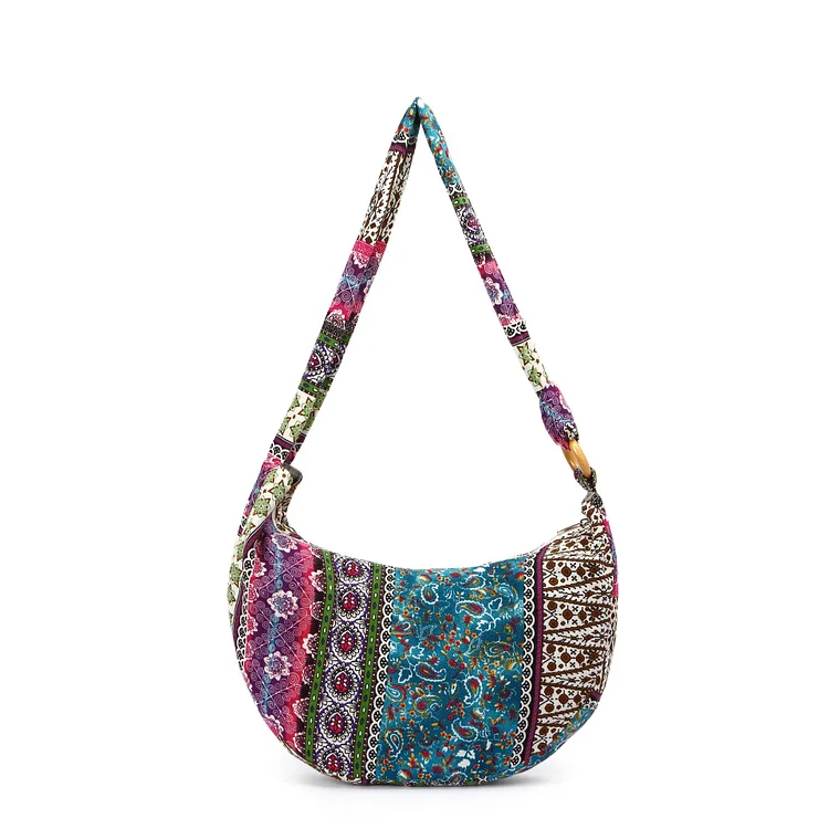 Casual Floral Print Canvas Adjustable Zipper Shoulder Bag
