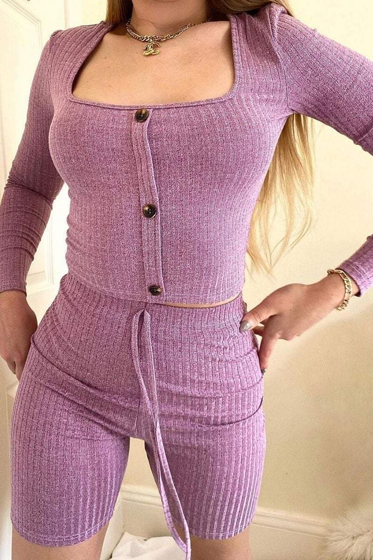 Purple Button Front Knit Crop Top Katch Me