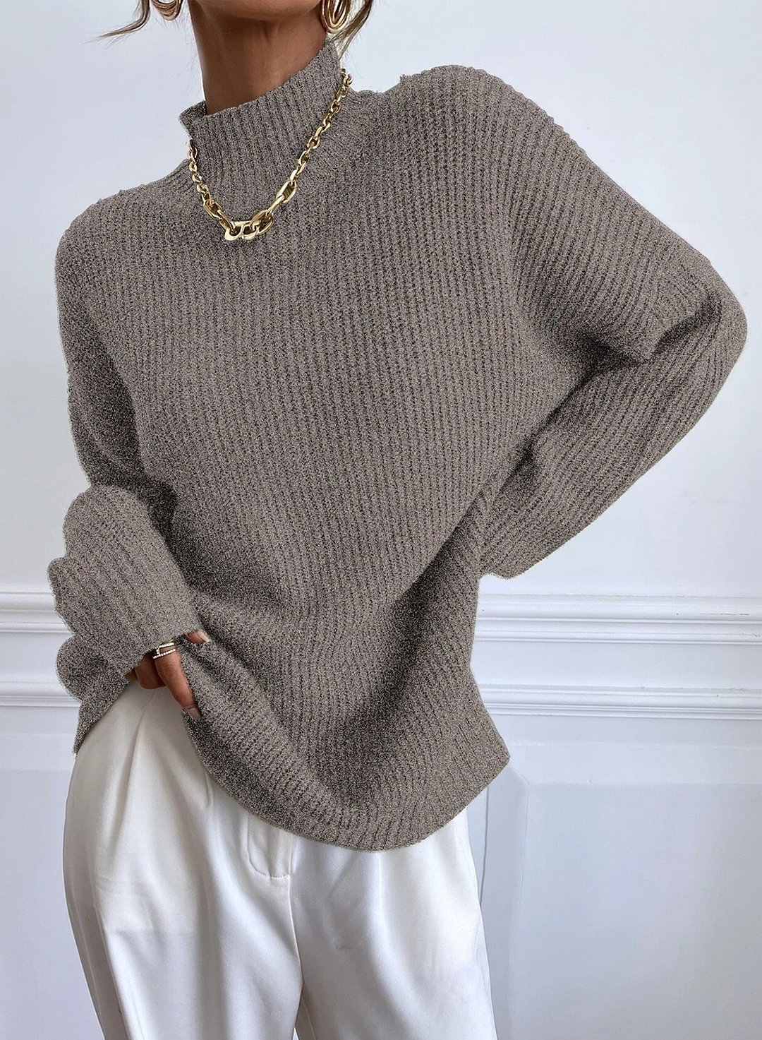 Women's Stand Collar Batwing Sleeve Jumper