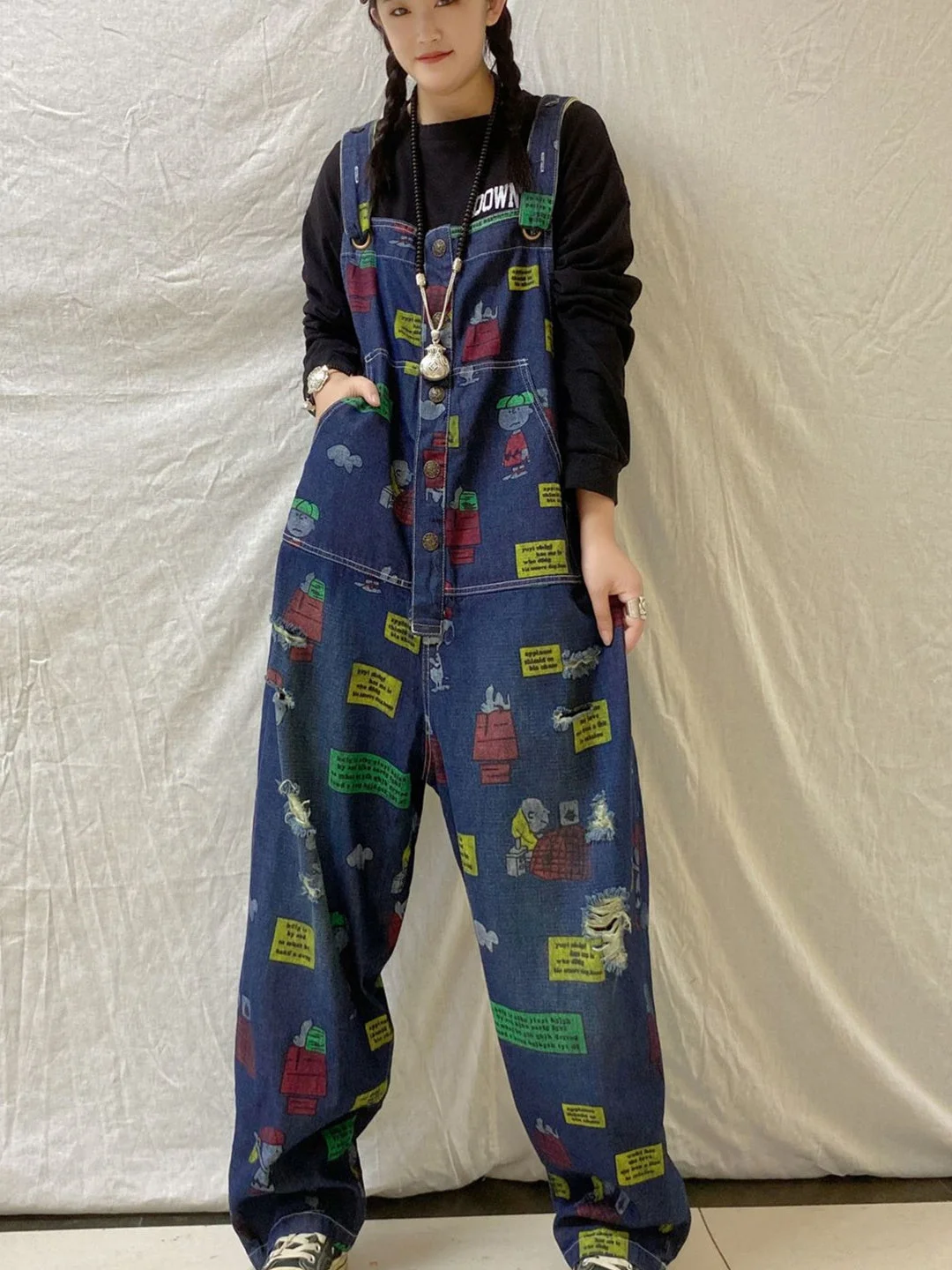 Women's Casual Retro Cropped Workwear Denim Overalls Jumpsuit