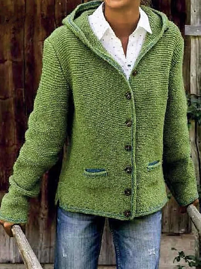 Women Coats Hooded Long Sleeve Knitted Cardigan Outerwear